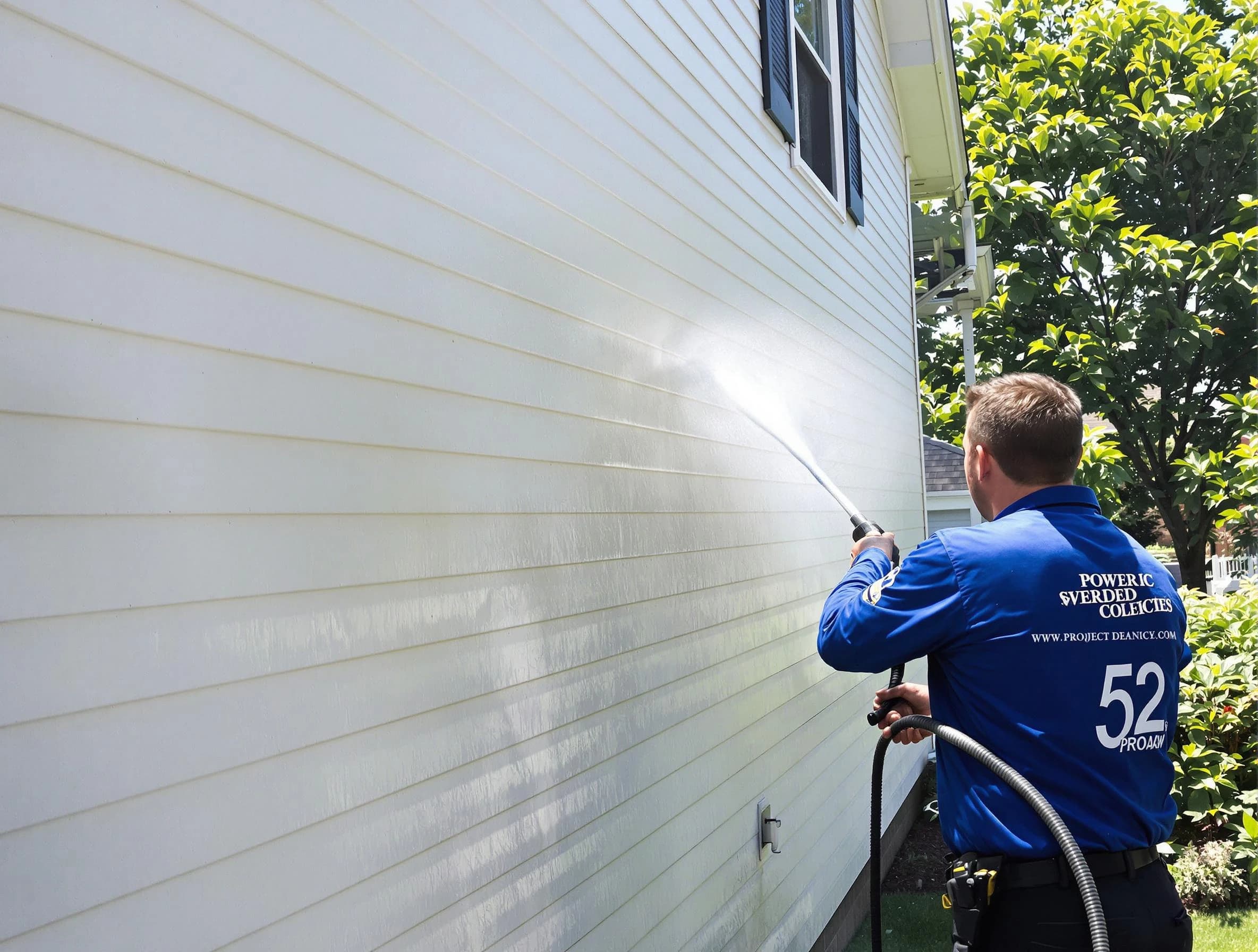 A Painesville Power Washing technician power washing a home in Painesville