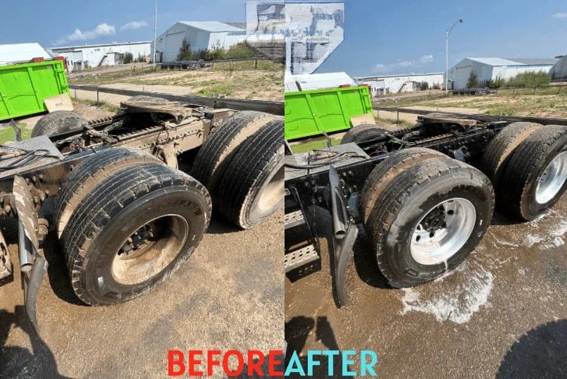 Painesville Power Washing team cleaning commercial fleet vehicles in Painesville